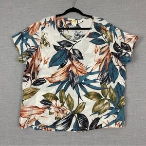 C&C California Linen Tropical Print Top Sz 1X